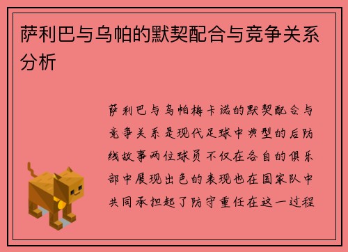 萨利巴与乌帕的默契配合与竞争关系分析