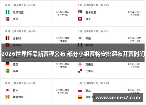 2026世界杯最新赛程公布 部分小组赛将安排深夜开赛时间 2026世界杯最新赛程公布 部分小组赛将安排深夜开赛时间